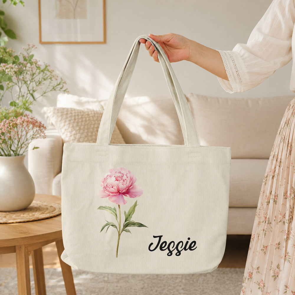 Custom Birth Flower & Name Gift For Her - Personalized Tote Bag