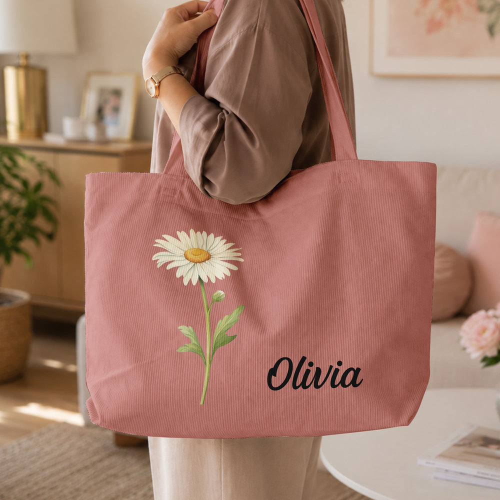 Custom Birth Flower & Name Gift For Her - Personalized Tote Bag