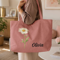 Custom Birth Flower & Name Gift For Her - Personalized Tote Bag