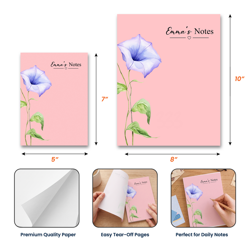 Personalized Birth Month Flower Notepad - Custom Name Memo Pad Gift for Her