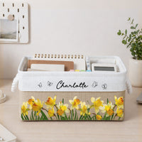 Custom Birth Flower & Name - Storage Basket | Floral Home Decor Gift