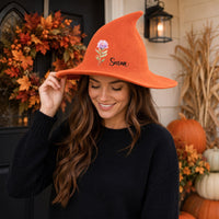Personalized Birth Flower Witch Hat with Name - Custom Halloween Costume Hat for Kids & Adults