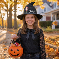 Personalized Birth Flower Witch Hat with Name - Custom Halloween Costume Hat for Kids & Adults