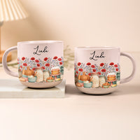 Personalized Birth Flower Pottery Mug - Custom Name Ceramic Coffee Cup, Gift For Baker