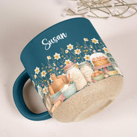 Personalized Birth Flower Pottery Mug - Custom Name Ceramic Coffee Cup, Gift For Baker