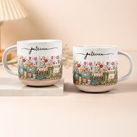 Personalized Birth Flower Coffee Mug, Custom Name Ceramic Pottery Cup, Garden Lover Birthday Gift for Her