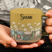Personalized Birth Flower Coffee Mug, Custom Name Ceramic Pottery Cup, Garden Lover Birthday Gift for Her