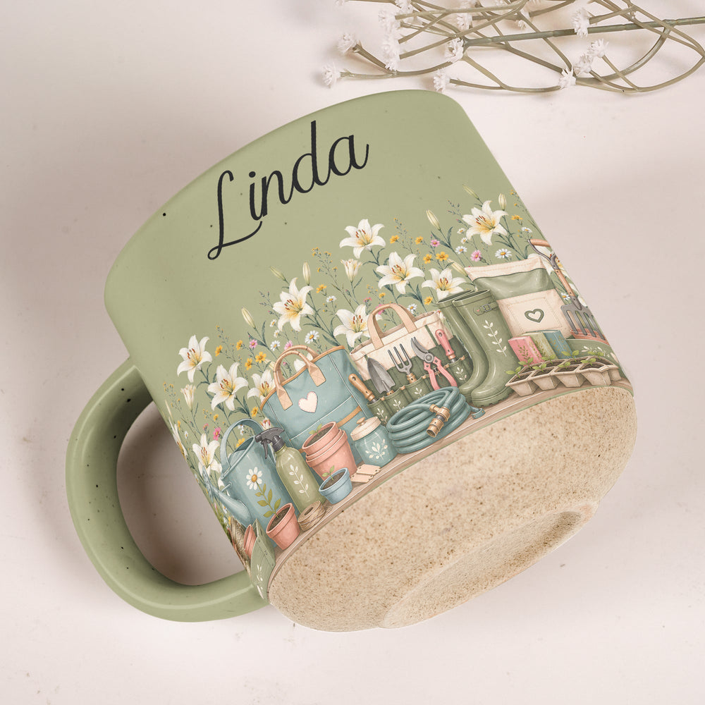 Personalized Birth Flower Coffee Mug, Custom Name Ceramic Pottery Cup, Garden Lover Birthday Gift for Her