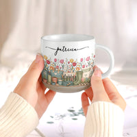 Personalized Birth Flower Coffee Mug, Custom Name Ceramic Pottery Cup, Garden Lover Birthday Gift for Her