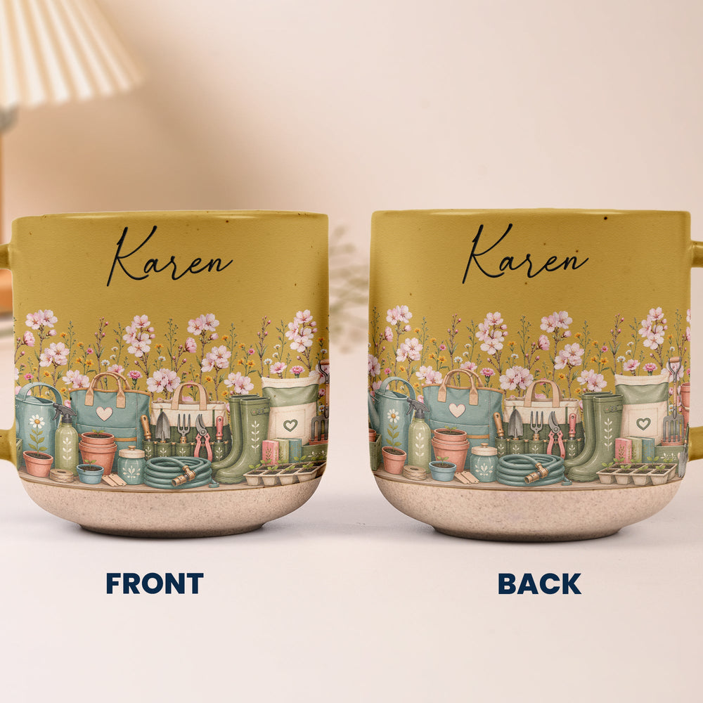 Personalized Birth Flower Coffee Mug, Custom Name Ceramic Pottery Cup, Garden Lover Birthday Gift for Her