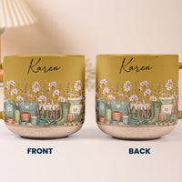 Personalized Birth Flower Pottery Mug - Custom Name Gift for Gardeners