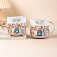 Personalized Birth Flower Pottery Mug - Custom Nurse Name Gift for Her