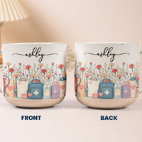 Personalized Birth Flower Pottery Mug - Custom Nurse Name Gift for Her