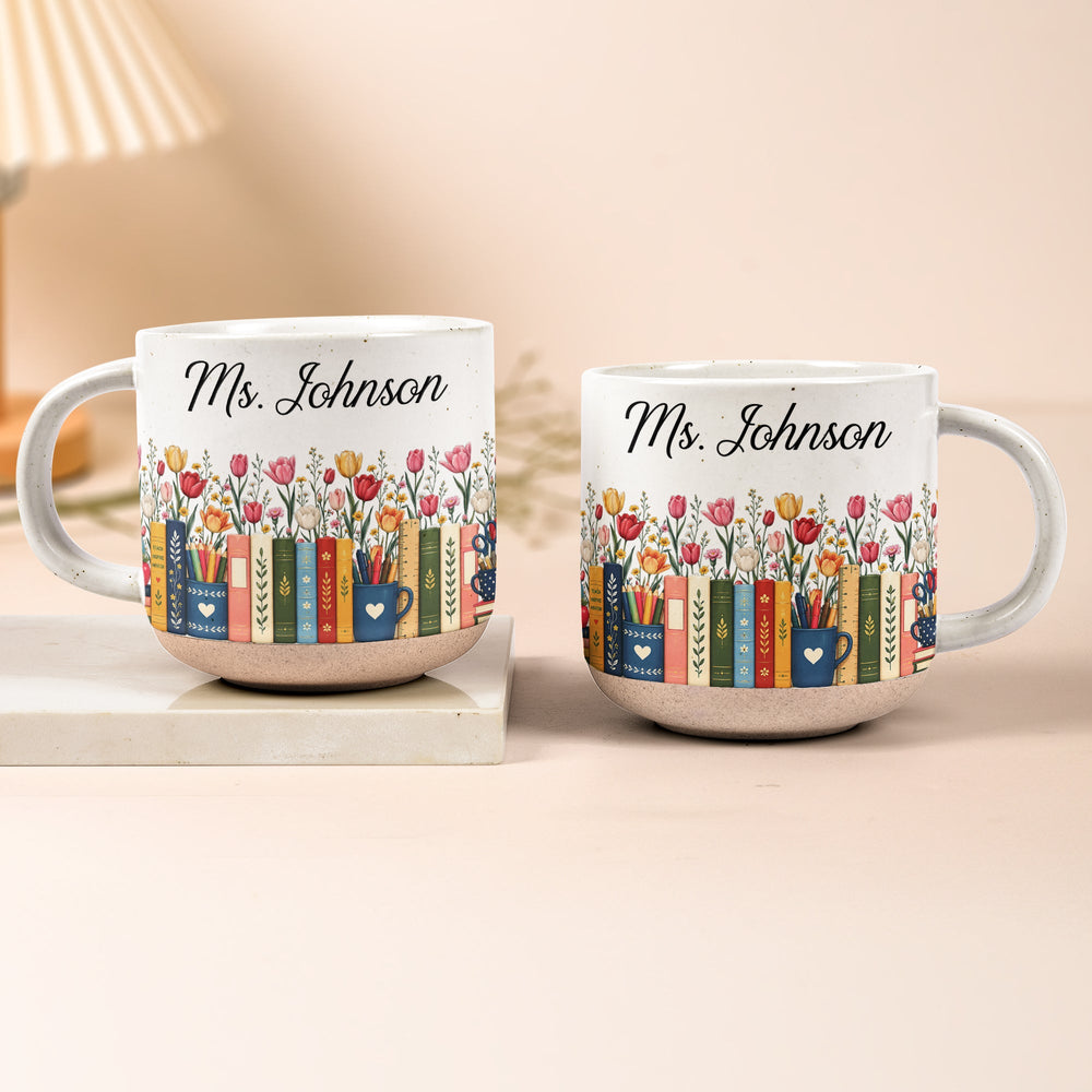 Personalized Teacher Birth Flower Pottery Mug, Custom Name Floral Ceramic Coffee Cup, Teacher Appreciation Gift