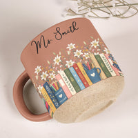 Personalized Teacher Birth Flower Pottery Mug, Custom Name Floral Ceramic Coffee Cup, Teacher Appreciation Gift