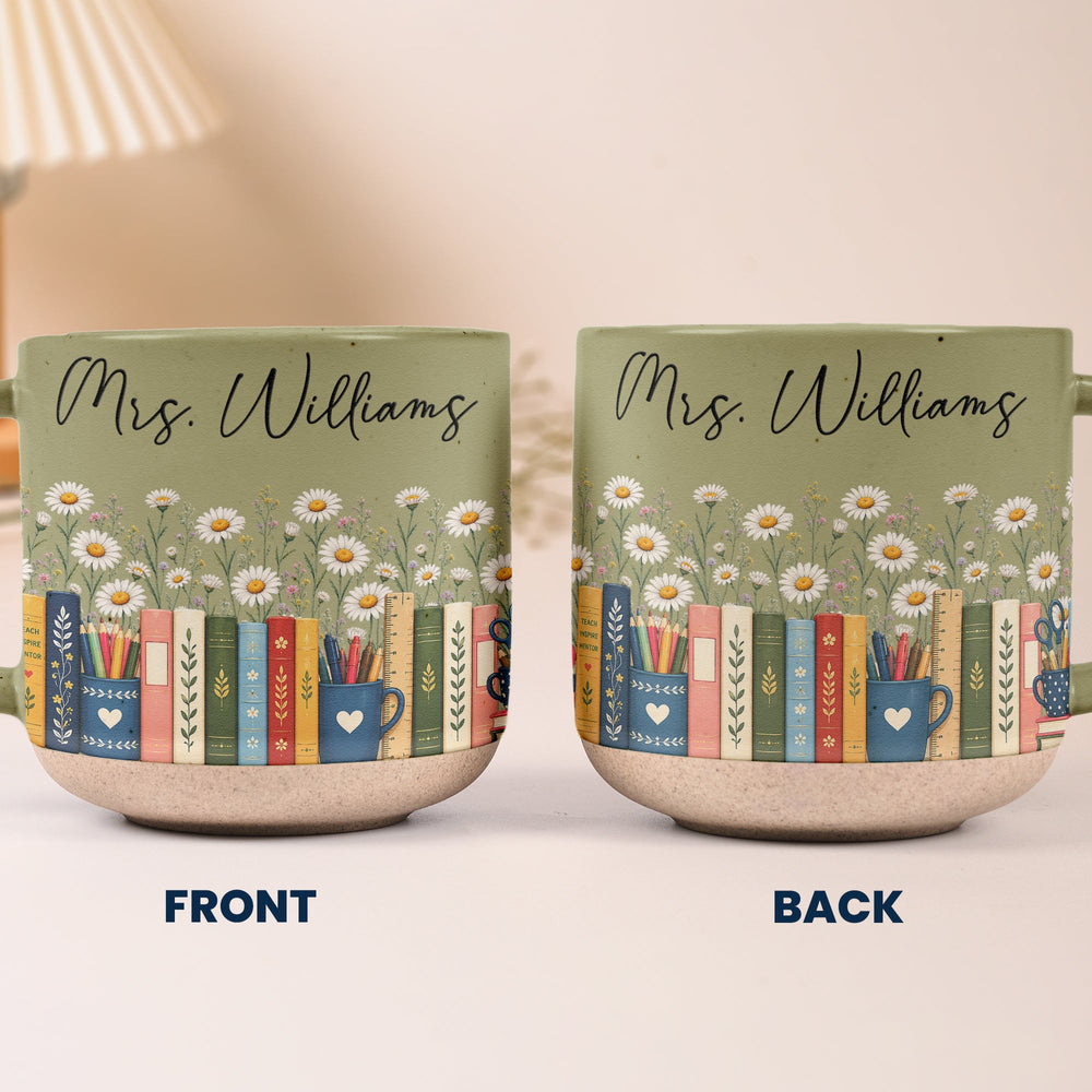 Personalized Teacher Birth Flower Pottery Mug, Custom Name Floral Ceramic Coffee Cup, Teacher Appreciation Gift