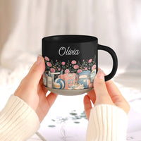Personalized Birth Flower Pottery Mug - Custom Name Ceramic Coffee Cup, Gift For Volleyball Girl