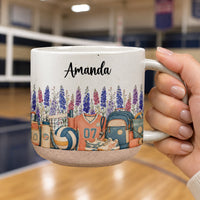Personalized Birth Flower Pottery Mug - Custom Name Ceramic Coffee Cup, Gift For Volleyball Girl