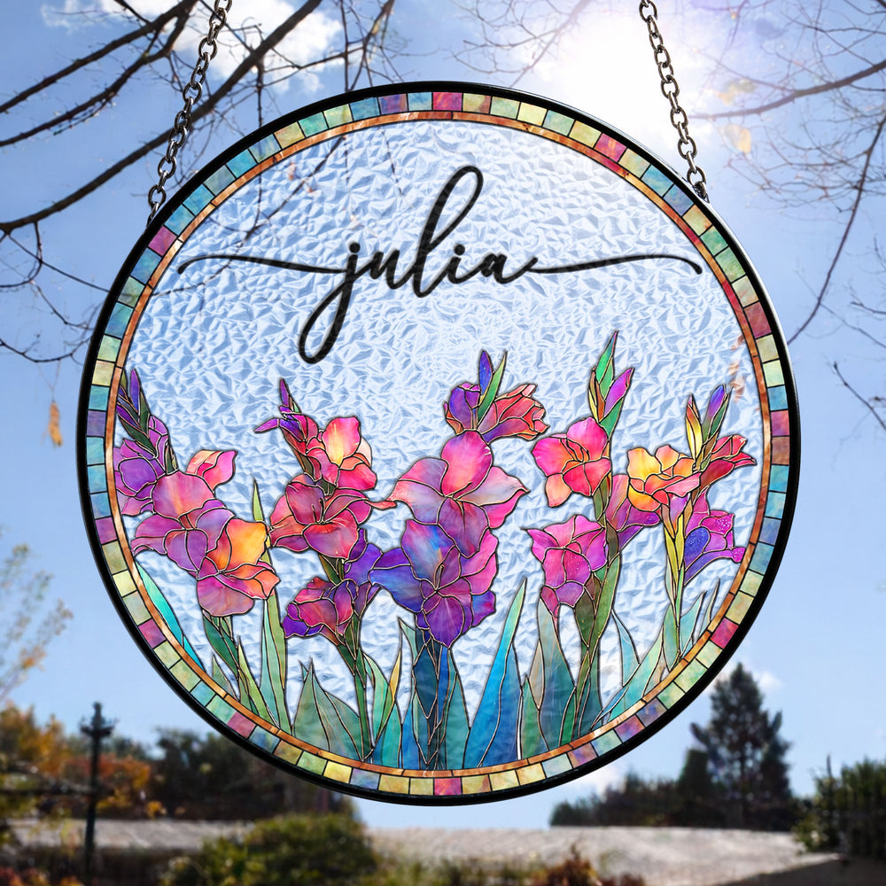 Custom Birth Flower & Name Self-Gift, Friend - Personalized Window Hanging Suncatcher