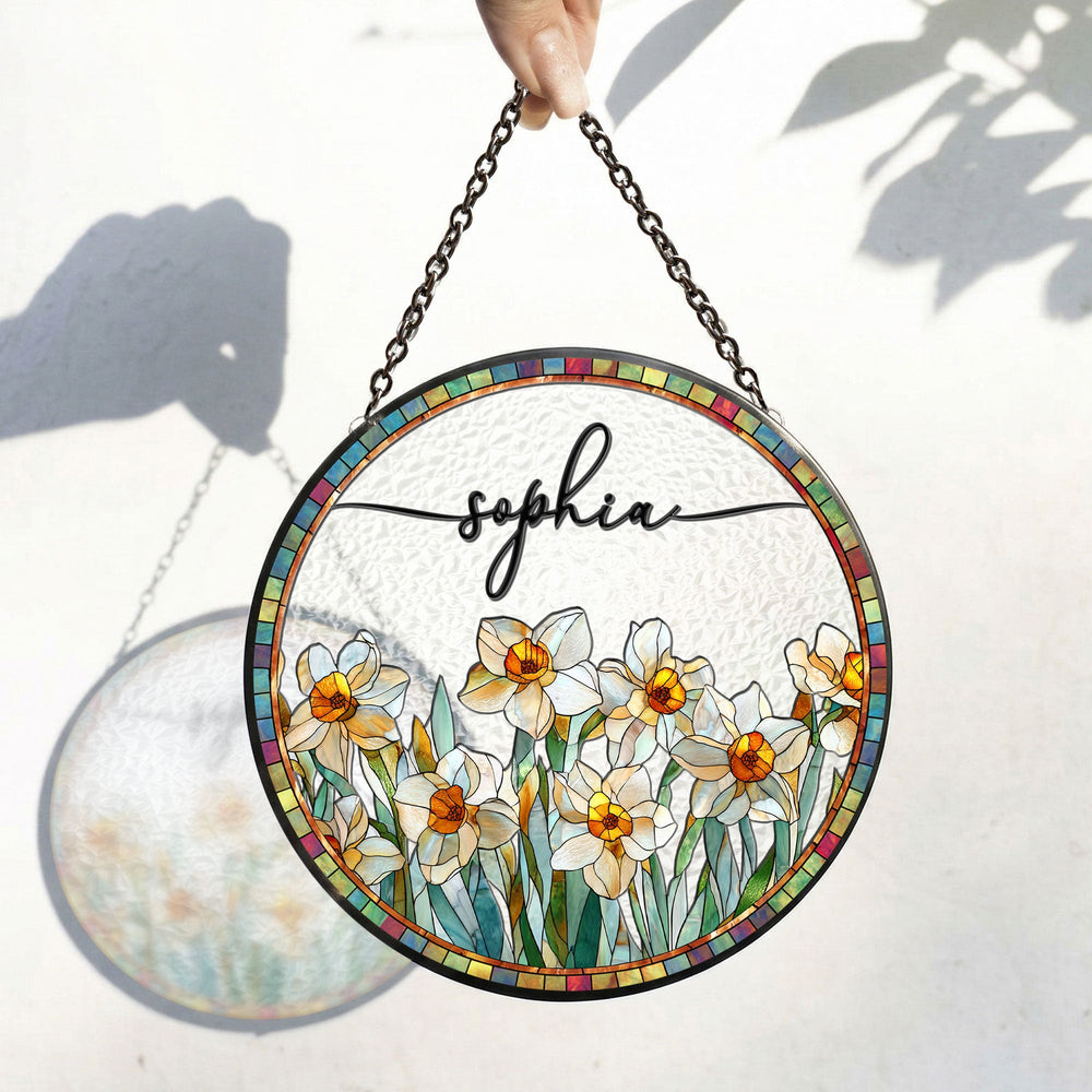 Custom Birth Flower & Name Self-Gift, Friend - Personalized Window Hanging Suncatcher