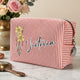 Custom Birth Flower & Name Striped Pattern - Personalized Makeup Bag