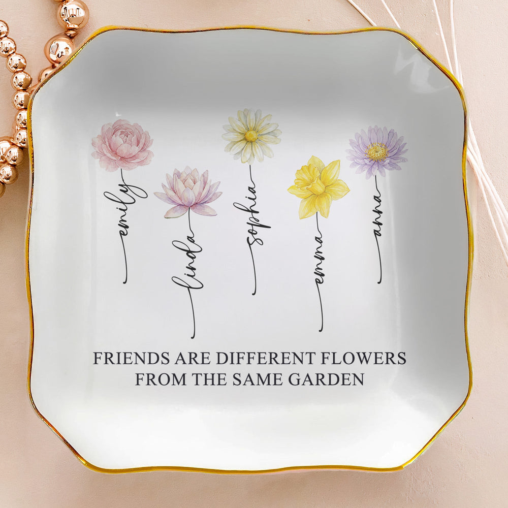 Custom Birth Flower Trinket Tray For Friends, Soul Sisters - Personalized Jewelry Dish