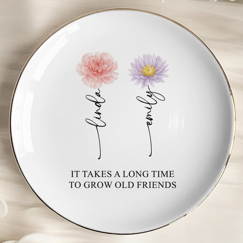 Custom Birth Flower Trinket Tray For Friends, Soul Sisters - Personalized Jewelry Dish