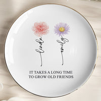 Custom Birth Flower Trinket Tray For Friends, Soul Sisters - Personalized Jewelry Dish