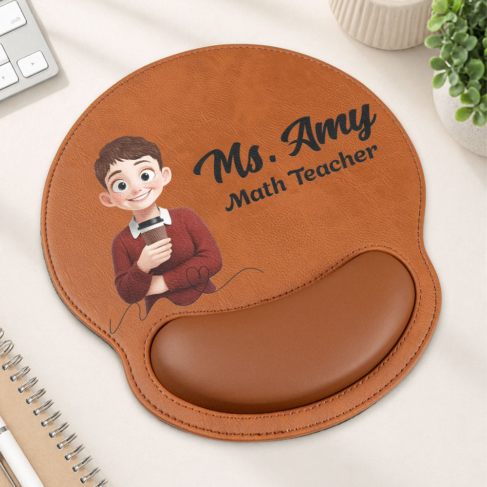 Personalized Custom Character Leather Mouse Pad with Wrist Rest – Custom Name Office Desk Decor Gift for Teacher, Coworker, Boss