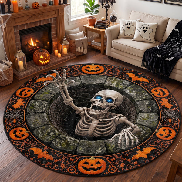 Custom Optical Illusion Round Rug - Scary Halloween Pumpkin Bottomless Pit Mat