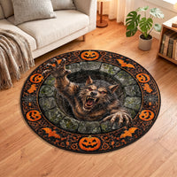 Custom Optical Illusion Round Rug - Scary Halloween Pumpkin Bottomless Pit Mat