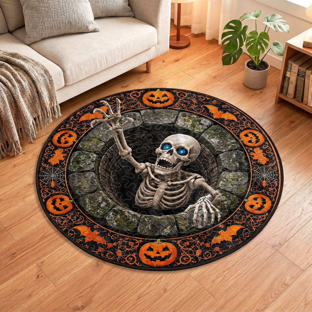Custom Optical Illusion Round Rug - Scary Halloween Pumpkin Bottomless Pit Mat