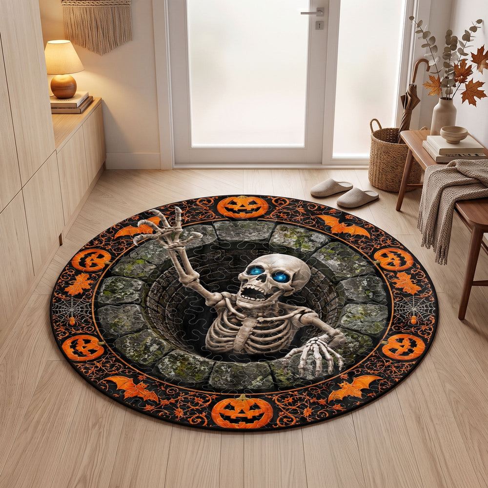 Custom Optical Illusion Round Rug - Scary Halloween Pumpkin Bottomless Pit Mat