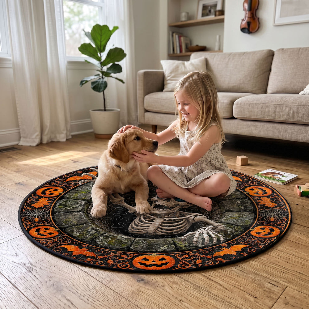 Custom Optical Illusion Round Rug - Scary Halloween Pumpkin Bottomless Pit Mat