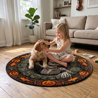 Custom Optical Illusion Round Rug - Scary Halloween Pumpkin Bottomless Pit Mat