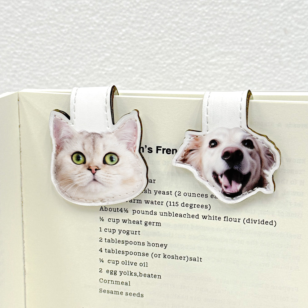 Custom Dog, Cat, Pet Face - Personalized Leather Magnetic Bookmark