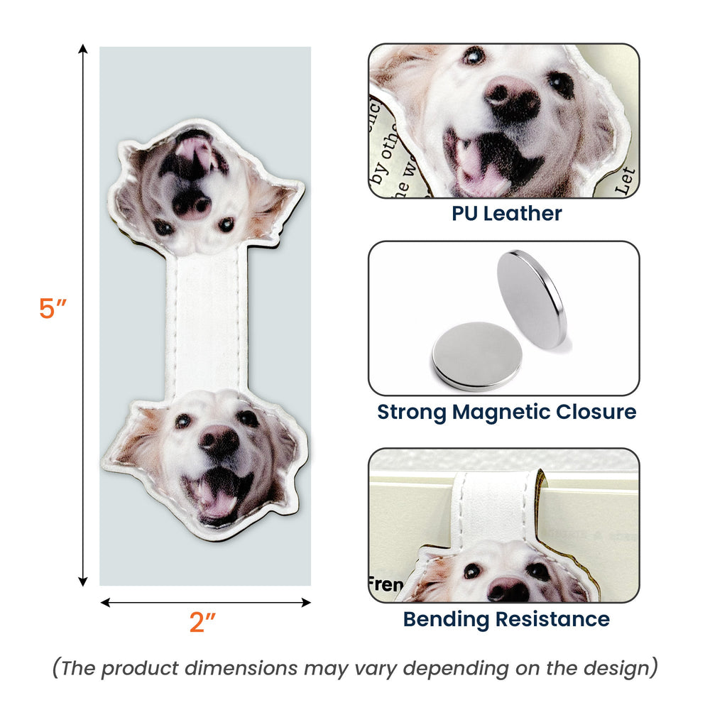 Custom Dog, Cat, Pet Face - Personalized Leather Magnetic Bookmark