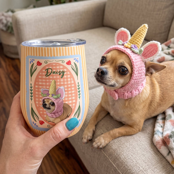 Custom Dog Cat Portrait Retro Frame Personalized Wine Tumbler