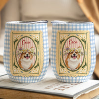 Custom Dog Cat Portrait - Turn Pet Photo Into Art - Retro Frame - Personalized Wine Tumbler