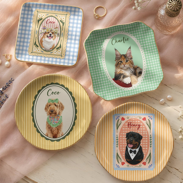 Custom Pet Photo Vintage Retro Frame Personalized Jewelry Dish