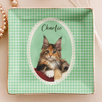 Custom Dog Cat Portrait - Turn Pet Photo Into Art - Vintage Retro Frame - Personalized Jewelry Dish