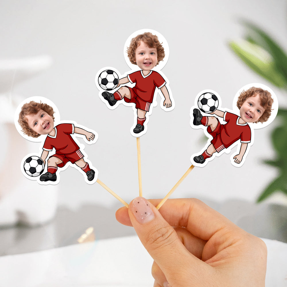 Custom Face Gift For Soccer Kids - Personalized Cupcake Toppers | Fun Soccer Party Decor