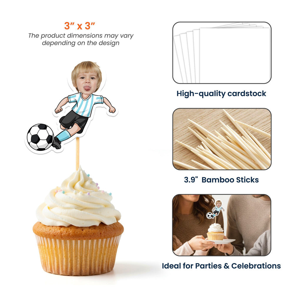 Custom Face Gift For Soccer Kids - Personalized Cupcake Toppers | Fun Soccer Party Decor