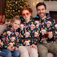 Custom Face Christmas Hoodie, Personalized Matching Family Xmas Lights Fleece Sweatshirt