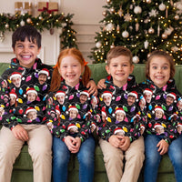 Custom Face Christmas Hoodie, Personalized Matching Family Xmas Lights Fleece Sweatshirt