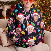 Custom Face Christmas Hoodie, Personalized Matching Family Xmas Lights Fleece Sweatshirt