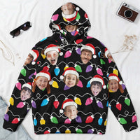 Custom Face Christmas Hoodie, Personalized Matching Family Xmas Lights Fleece Sweatshirt