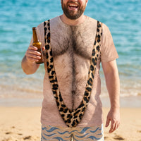 Funny 3D Hairy Chest Borat Swimsuit Shirt - Mens Beach & Bachelor Party Gag Gift