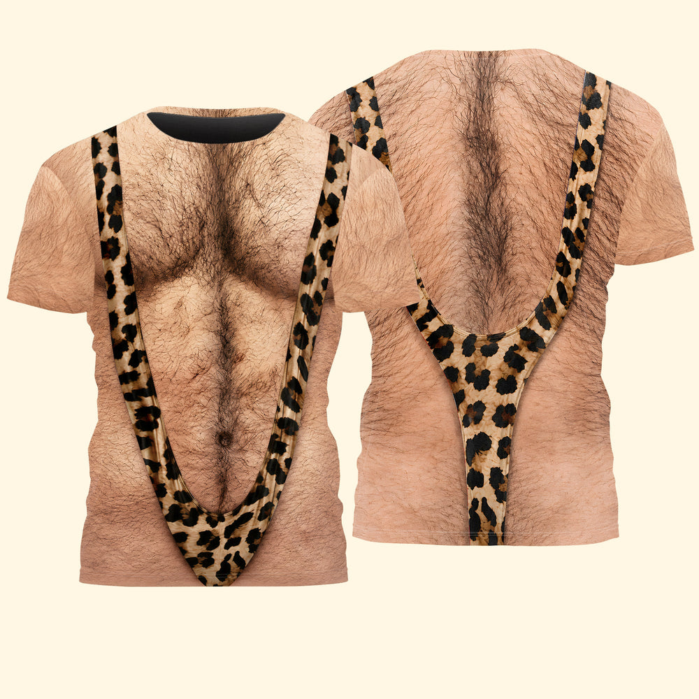 Funny 3D Hairy Chest Borat Swimsuit Shirt - Mens Beach & Bachelor Party Gag Gift
