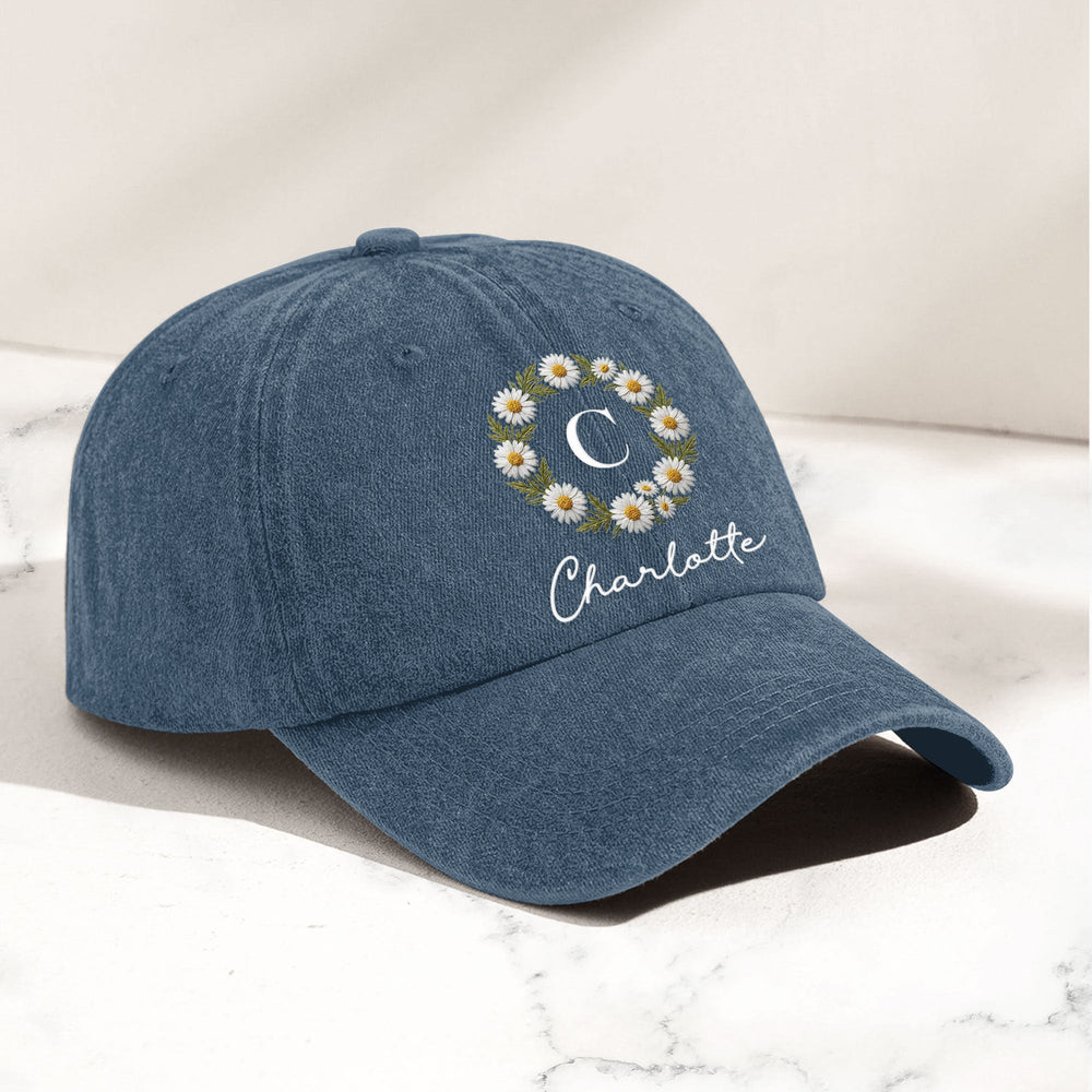 Custom Name And Birth Flower Faux Pattern - Personalized Cap